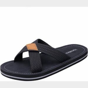 Men's Black Cross-Strap Sandal with Tan Accent